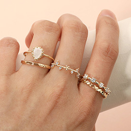 5PCS - Heart Stone Accent Stone Paved Dainty Stackable Ring Set