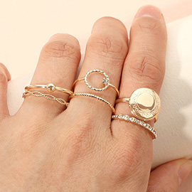 6PCS - Metal Round Locket Stone Paved Dainty Stackable Ring Set