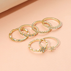 6PCS - Pearl Quatrefoil Stone Paved Dainty Stackable Ring Set