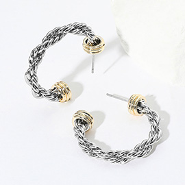 14K Gold Plate Two Tone Braided Metal Hoop Earrings