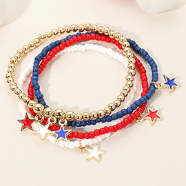 4PCS - Star Charm Beaded Stretch Multi Layered Bracelets