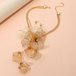Metal Filigree Flower Embellished Pendant Statement Necklace