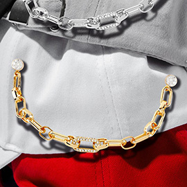 Gold Dipped Stone Paved Accent Chunky Chain Cap and Pin Charm