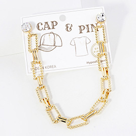 Gold Dipped Textured Rectangle Chain Cap and Pin Charm