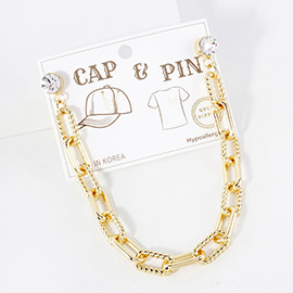 Gold Dipped Textured Paperclip Chain Cap and Pin Charm