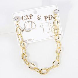 Gold Dipped Textured Oval Link Chain Cap and Pin Charm