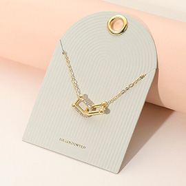 18K Gold Dipped Stone Paved Industrial Link Pendant Necklace