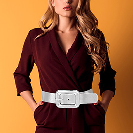 Metal Faux Leather Rectangle Buckle Accented Wide Elastic Waist Belt