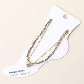 CZ Stone Bezel Accent Paperclip Chain Faceted Beaded Layered Anklet