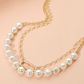 Pearl Chain Link Layered Necklace