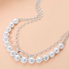 Pearl Chain Link Layered Necklace