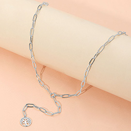 Metal Tree of Life Pendant Accent Paperclip Chain Y Necklace
