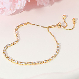 18K Gold Dipped Baguette Stone Cluster Adjustable Cinch Pull Tie Bracelet