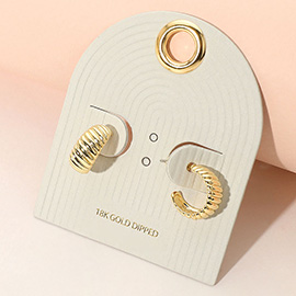 18K Gold Dipped Ribbed Mini Hoop Earrings