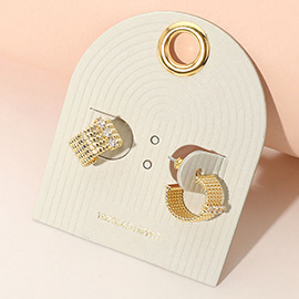 18K Gold Dipped Stone Accent Textured Mini Hoop Earrings