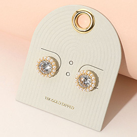 18K Gold Dipped Round Stone Stud Earrings