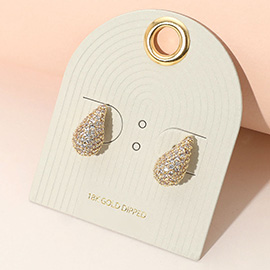18K Gold Dipped Stone Paved Teardrop Stud Earrings