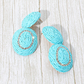 Rhinestone Accent Raffia Wrapped Oval Dangle Earrings