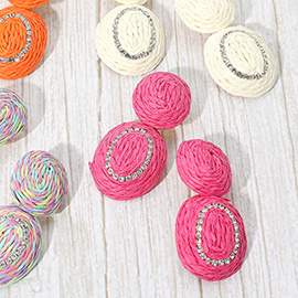 Rhinestone Accent Raffia Wrapped Oval Dangle Earrings