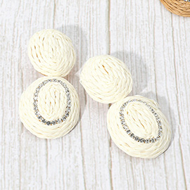 Rhinestone Accent Raffia Wrapped Oval Dangle Earrings