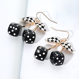 Enamel Retro Checkered Leaf Cherry Dice Dangle Earrings