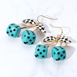 Enamel Retro Checkered Leaf Cherry Dice Dangle Earrings