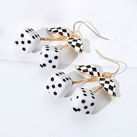 Enamel Retro Checkered Leaf Cherry Dice Dangle Earrings