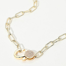 14K Gold Plated CZ Stone Paved Lobster Clasp Paperclip Chain Necklace