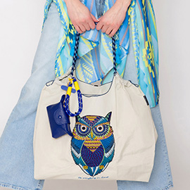 Embroidered Owl Rope Nylon Tote Bag