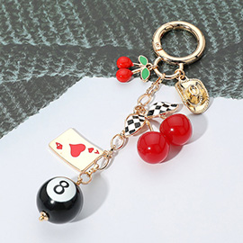 Retro Cherry 8-Ball Card Western Hat Charm Embellished Keychain / Bag Charm