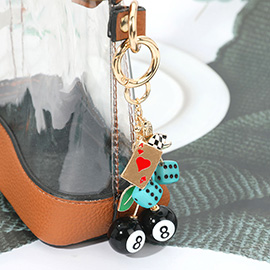 Retro 8-Ball Cherry Dice Card Western Boot Charm Embellished Keychain / Bag Charm