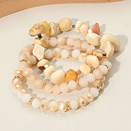 3PCS - Natural Stone Faceted Beaded Stretch Multi Layered Bracelets