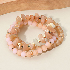 3PCS - Natural Stone Faceted Beaded Stretch Multi Layered Bracelets