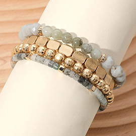 4PCS - Metal Faceted Beaded Stretch Multi Layered Bracelets