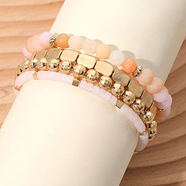 4PCS - Metal Faceted Beaded Stretch Multi Layered Bracelets