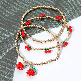 3PCS - Cherry Seed Beaded Stretch Multi Layered Bracelets