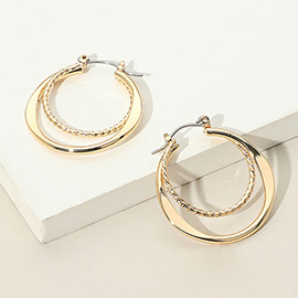 Metal Layered Hoop Pin Catch Earrings