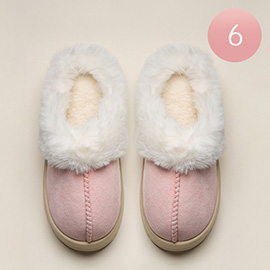 6Pairs - Platform Fur Lining Faux Suede Sherpa Indoor Slippers