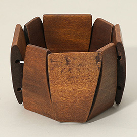 Chunky Geometric Wooden Plate Beaded Stretch Bracelet