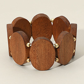 Chunky Oval Wooden Plate Beaded Stretch Bracelet