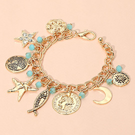 Chunky Star Crescent Moon Coin Blessed Religious Fish Charm Statin Bracelet