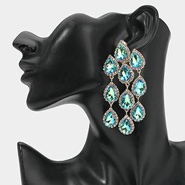 Teardrop Stone Link Dangle Clip on Evening Earrings