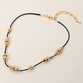 Textured Metal Beaded Cord Chain Necklace