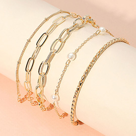5PCS - Pearl Station Metal Chain Bracelet Set