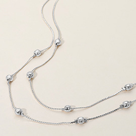 Metal Bead Station Double Layered Chain Necklace