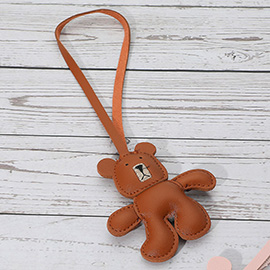 Faux Leather Teddy Bear Bag Charm