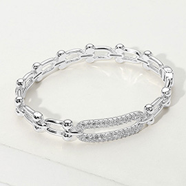 CZ Stone Paved Oval Pointed Hardware Hinged Bangle Bracelet