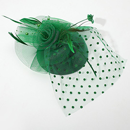 Dotted Mesh Flower Feather Mesh Fascinator / Headband