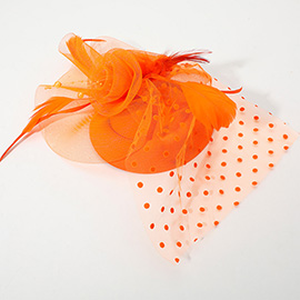 Dotted Mesh Flower Feather Mesh Fascinator / Headband