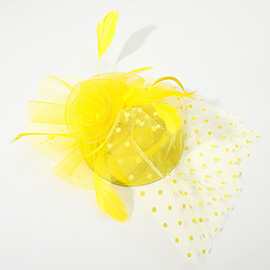 Dotted Mesh Flower Feather Mesh Fascinator / Headband